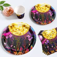 Disco Night Disposable Plate, Napkin, Cup Set, Plates, Napkins And Cups Party Supplies, Suitable For 10 Guests, Disposable Paper Plates Party Tableware Suitable For Birthday, Wedding, Party, Family Picnic - View 4