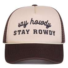 1顶男士“Say Howdy Stay Rowdy”卡车帽，个性化字母印花棒球帽，街头休闲网眼帽，适合春季、秋季、旅行、海滩度假 - 多色 - 查看 3