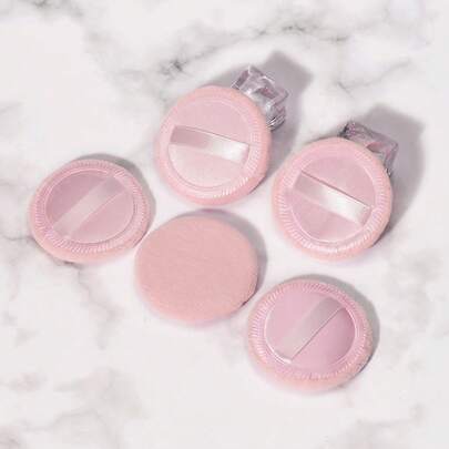 5个单面压制缎带粉扑，圆形小号散粉扑，定妆工具