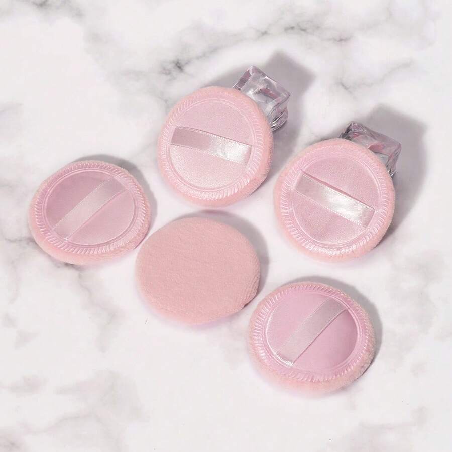 5个单面压制缎带粉扑，圆形小号散粉扑，定妆工具 - 彩色 - 查看 1