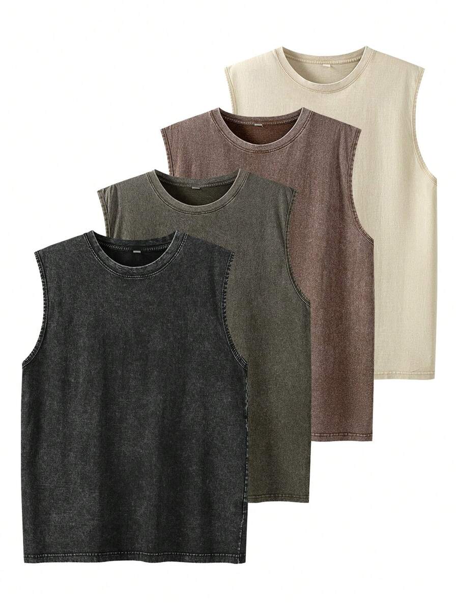 Men's Vintage Washed Tank Top Oversized Crewneck Sleeveless Casual Streetwear Soft Breathable Spring Summer Fall Gym Tee - Black - View 1