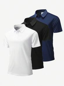 Men's White Sports Polo Shirt, Contrast Collar Trim, Lightweight Athletic Style, Suitable For Work Commute, Outdoor Activities, Business Meetings And More - White - View 3