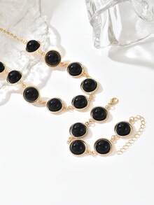 Set de joyería de 2 piezas con collar y pulsera vintage geométricos redondos con incrustaciones de acrílico negro, adecuado para uso diario, fiestas y vacaciones - Multicolor - Ver 2