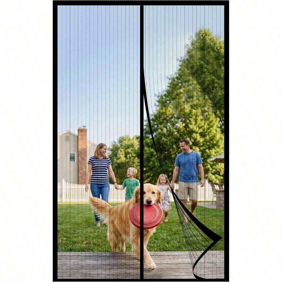 Black Door Mesh Screen 34x82 Inch, Fits 32x80 Standard Door Size, Breathable Bug Mosquito Net Cover For Patio & Sliding Door - 32" X 80" Door (34" X 82" Curtain) + Black - View 1
