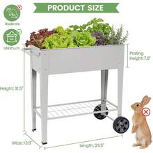 Tall Raised Garden Bed Outdoor With Wheels, Metal Elevated Raised Planter Box With Drainage Holes For Vegetables, Flower, Herbs(Green) - 灰色的 - 查看 2