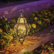 Outdoor Waterproof Hanging Solar Lantern, Moroccan Solar Lantern For Outdoor Garden Decoration, Outdoor Hanging Lantern Gardening Gift, Suitable For Yard, Terrace, Lawn Decoration Christmas - Màu vàng - Xem 1