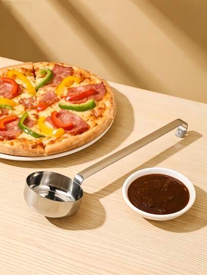 Lacor - 60562 - 80ml Capacity Stainless Steel Pizza Sauce Bowl, Kitchen Spoon, Length 27cm, Glossy Surface, Silver
