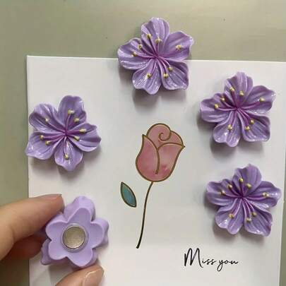 5pcs/10pcs/15pcs Purple Sakura Flower Fridge Magnets, Resin Floral Refrigerator Magnets, Fridge & Home Decor Decorative Magnets, Home Goods & Friend Birthday Gifts