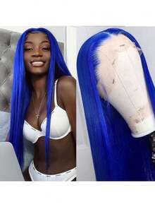 Blue Straight Lace Front Wigs Human Hair 13x4 Hd Transparent Lace Frontal Wigs Glueless Dark Blue Wigs With Baby Hair Colorful Dark Blue Lace Front Wig For Women - Dark blue - 查看 3