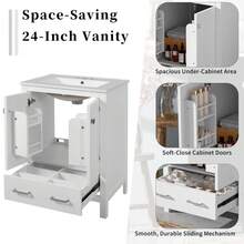 Mueble de baño blanco de 36" con lavabo de cerámica, puertas de cierre suave, dos estantes de almacenamiento y cajón dividido – Mueble de baño moderno con amplio espacio de almacenamiento - 48"+Blanco+2 Paquetes - Ver 8