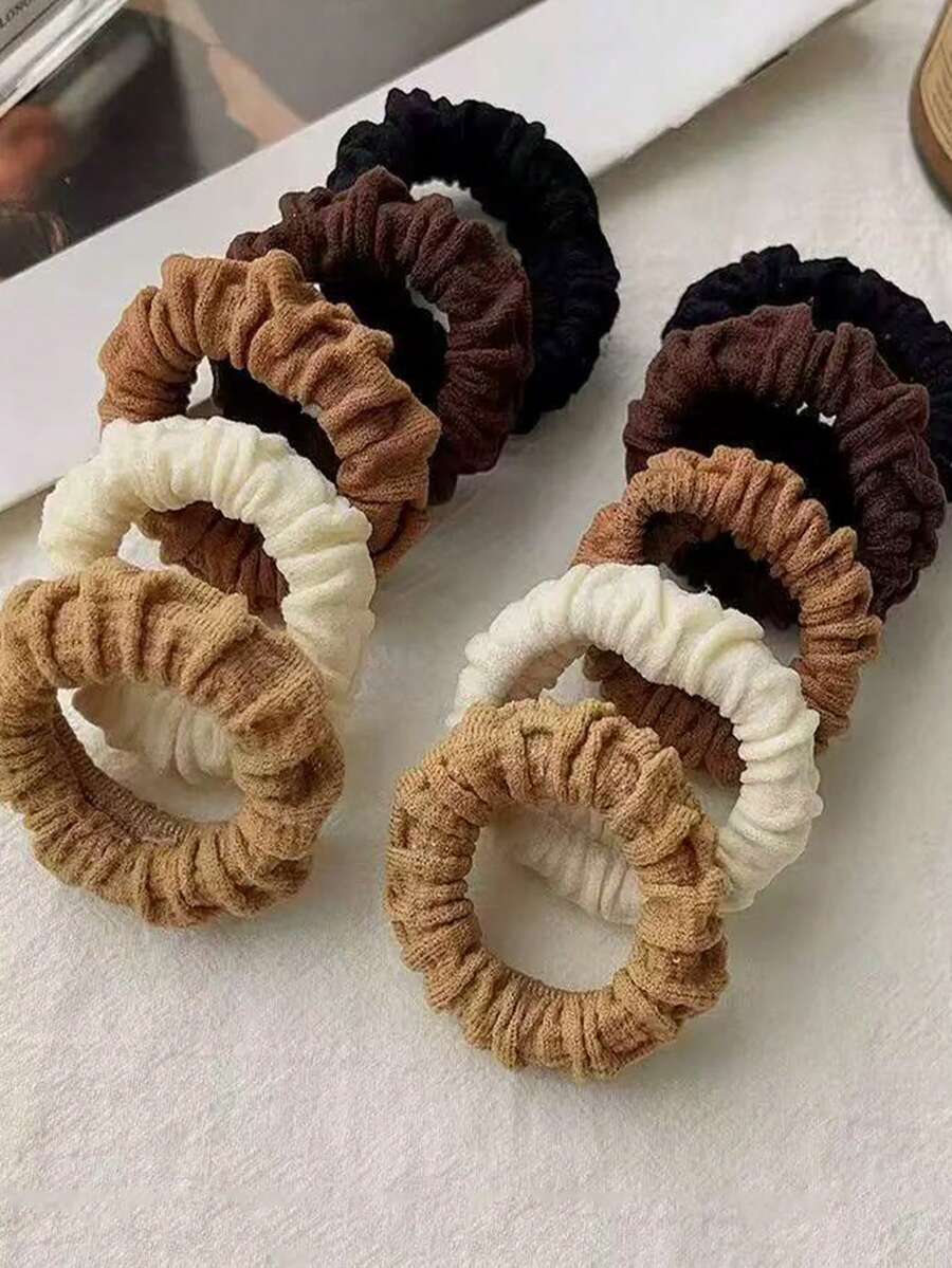 10 piezas de gomas elásticas gruesas de colores mixtos, diseño simple y versátil, duraderas y amigables con el cabello (color aleatorio), festival, fiesta - Multicolor - Ver 1