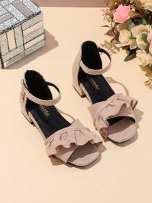 1 paire de sandales à bout ouvert doux et confortable pour filles, talon bloc de 2,5 cm, décor floral, style princesse à la mode et mignon, convient pour le port quotidien, les fêtes, les festivals, printemps/été 2026 - Vieux Rose - Voir 2