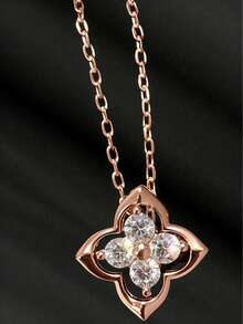 Shescity 1件装时尚优雅立方氧化锆花朵吊坠项链（女士款） - 金黃色 - 查看 7