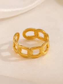1pc Stainless Steel Fashionable Geometric Chain Open Ring, Suitable For Daily Wear - Gold - View 4