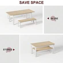 Extendable Office Dining Table & Chair Set – 5-Piece Mid-Century Modern Desk – Metal Frame, Durable MDF, Easy To Clean, Mark-Resistant – Seats 4-8 – Ideal For Small Spaces - A - Ver 7