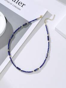 1 chiếc vòng cổ đá Lapis Lazuli hiệu National Elegance dành cho nữ, kiểu dáng choker đính hạt pha lê, đa năng và có thể đeo nhiều lớp, là món quà trang sức lý tưởng để đeo hàng ngày. - vòng cổ - Xem 2