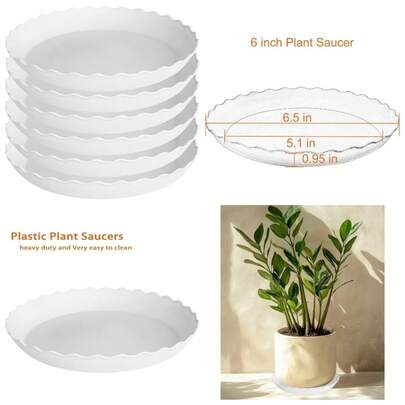 6 Pack Plant Saucers Heavy Duty Plant Trays For Indoor Pots Without Holes Plastic Plant Saucers For Planters In 6 8 10 12 14 16 Inch Sizes White