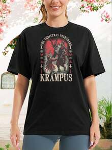 Women's Krampus The Christmas Nightmare T-Shirt  Premium Graphic Tee For Ladies  Soft Cotton Summer Top  Unique Horror Movie Inspired Apparel  Everyday Casual Wear For Her  Comfortable And Stylish Gift Idea - 黑色 - 查看 1