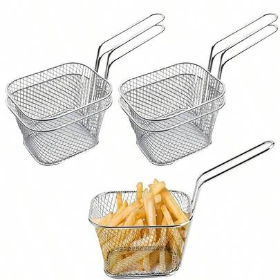 4PCS Creative Snack Basket Restaurant Fried Snack Basket Fries Basket Multi Functional Dim Sum Storage Basket Mini Fried Chicken Basket Wholesale Multi Functional Dim Sum Storage Basket, Suitable For Fried Chicken, Chicken Wings, Chips, Drain Screen, Coffee Shop, Restaurant, Kitchen Suitable For Commercial And Home Kitchens, Easy To Clean Surface, Snack Containers