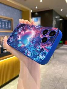 1 pieza Funda protectora de teléfono con flor de corazón de neón compatible con Apple/Galaxy - Azul - Ver 3