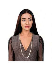 1pc 8-9mm Natural Freshwater Cultured Pearl Necklace, Elegant Long Necklace For Women, Suitable For Autumn/Winter Sweaters, Luxury Gift/Party Accessory - Freshwater Pearl Necklace - View 4
