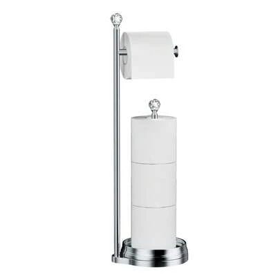 Giá đựng giấy vệ sinh nhà tắm bằng kim loại chắc chắn, kiểu dáng đứng độc lập, có quả cầu pha lê, phụ kiện nhà tắm.