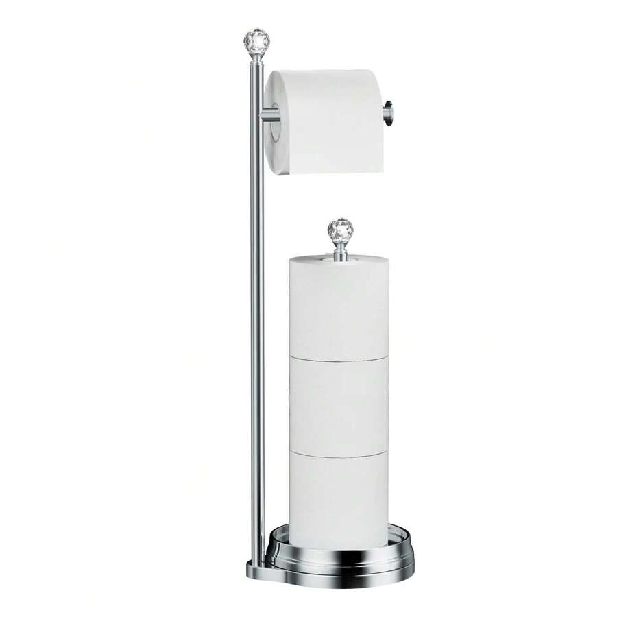 Giá đựng giấy vệ sinh nhà tắm bằng kim loại chắc chắn, kiểu dáng đứng độc lập, có quả cầu pha lê, phụ kiện nhà tắm. - Bạc sáng - Xem 1