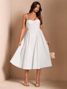Elegant Women Spaghetti Strap Maxi Flare Dress, Suitable For Casual Dating, Outing, Nightclub, Party, Autumn Season,Summer Dresses For Women,Tea Party Dress - 白色 - 查看 6