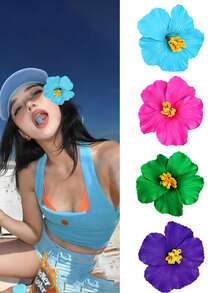 6朵泡沫夏威夷羽毛花 | 人造花，适用于DIY婚礼装饰、新娘头饰、节日花卉装饰（情人节、母亲节） - 可爱的海滩度假花卉配饰、夏威夷派对装饰、夏季、发夹、发饰 - 彩色 - 查看 6