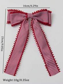 1pc Women's Elegant Plaid Bow Hair Clip, Double-Layer Ribbon Bow Hair Clip, Plaid Hair Accessory Bow Hair Clip,Summer,Holiday,Travel, Claw Clips - Red - View 4