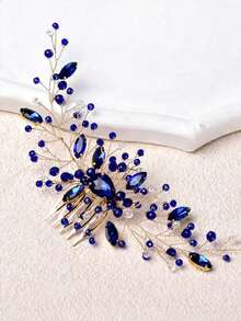 1 chiếc lược cài tóc hình lá bằng hợp kim đính ngọc trai thủ công thanh lịch dành cho nữ, phụ kiện cài tóc cô dâu cho đám cưới, tiệc tùng và các buổi họp mặt. - Màu xanh lam - Xem 1