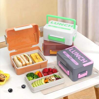 1pc Multifunctional Bento Box – Leak-Proof Lunch Container With Handle, Includes Fork And Spoon – Ideal For School, Office, Travel, And Christmas Gifts – Suitable For Men And Women – Microwave-, Portable, And Reusable Lunch Box – Kitchen Storage & Accessories