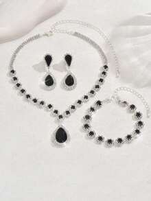 Bộ trang sức dự tiệc sang trọng dành cho nữ - Dây chuyền, bông tai, vòng tay. - màu đen - Xem 3