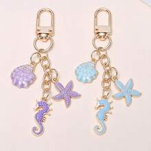 1pc Dreamy Ocean Life Series Cute Shell, Seahorse, Starfish Alloy Pendant Keychain, Fresh Summer Versatile Backpack/Bag Charm - Multicolor - View 1