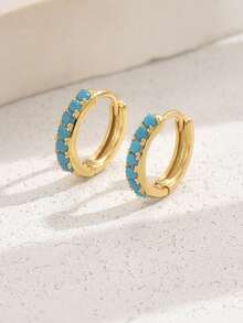 1 Đôi bông tai vòng tròn bằng đồng thau trơn màu ngọc lam kiểu Bohemian tối giản mùa hè - Thích hợp cho nữ giới đeo hàng ngày, quà tặng ngày lễ. - Hoa tai - Xem 8