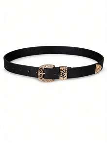 3件套女士时尚腰带套装，休闲日常搭配腰带包括：奶牛纹仿毛皮腰带、镂空雕花腰带、基础黑色腰带 - 3件女士時尚腰帶組合 - 查看 9