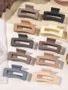 10pcs Medium Beige Matte Cute 2.6 Inch Square Hollow Hair Clips, Small Hair Accessories For Beach Vacation Fall Winter Claw Clip - 多色 16 - 查看 6