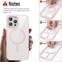 1 ốp lưng điện thoại màu hồng trong suốt, từ tính, bằng acrylic không ố vàng, mặt lưng cứng, vỏ mềm, viền TPU, lực hút mạnh, bảo vệ ống kính, chống sốc, tương thích với Apple 17Pro/17ProMax/Air/17/17E/16Pro/16ProMax/16Plus/16/16E và Galaxy S26Ultra/S26Plus/S26/S26Edge/S26Pro/S25Ultra/S25Plus/S25/S25Edge/S25FE/S24Ultra/S24Plus/S24/S23Ultra/S23Plus/S23/S22Ultra/S22 Plus/S22/S21Ultra/S21Plus/S21/S23FE/S20Ultra/S20Plus/S20/S20FE/A57/A37/A17/A07/A56/A36/A26/A55/A35/A25/A15/A24/A34/A14/A16/A06 - Hồng - Xem 5