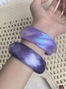 1 pieza Nuevo brazalete de resina con purpurina multicolor exagerada de moda en rosa y morado, brazalete apilable geométrico minimalista de onda asimétrica, regalo para la novia, adecuado para fiesta, boda, trabajo, viaje, playa, discoteca y otras ocasiones (Consulte la tabla de tallas antes de la compra, este artículo es pequeño, alta calidad, diámetro interior: 60-63MM) - Multicolor - Ver 19