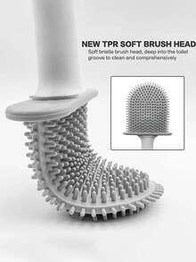 1set Upgraded Design Toilet Brush And Holder, White Plastic Material, Round Handle, Wall-Mounted Silicon Toilet Brush With Drip-Proof Stand Bathroom Bathroom Accessories Bathroom Tools - White - View 3