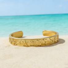 1pc Elegant & Cute 18K Gold Plated 3D Marine Life Stainless Steel Open Cuff Bracelet, Suitable For Daily Wear, Beach Vacation, Best Friend Gift - Gold - View 4