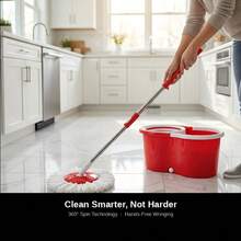 Spin Mop And Bucket With Wringer Set, 360° Spinning Mop Bucket System With 2 Microfiber Mop Replacement Heads And 61" Adjustable Handle For Floor Cleaning With Soap Dispenser (20QT) - 標準型-17吋(藍色) - 查看 4