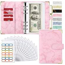 1pc Aesthetic Marble A6 Budget Binder Set, Luxury PU Leather Money Organizer With Zipper Cash Envelopes, Minimalist Savings Challenge Planner For Women & Students, Professional Office & School Supplies - Multicolor - View 6