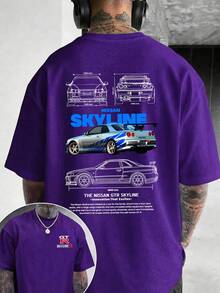 Men's T-Shirt, GTR Racing Car, Graphic Tee,Skyline Car Blueprint, 100 Percent Cotton, Soft And Comfortable, Autumn Top, Basic Style Unisex, Holiday Gift, Men's T-Shirt, Locally Produced And Shipped - Màu tím - Xem 7