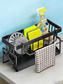 Multi-Functional Carbon Steel Kitchen Storage Rack, Kitchen Sink Faucet Sponge Drain Basket, Kitchen Shelf Sink Rags Draining Rack Detergent Steel Wire Ball Storage Rack, No Installation, Can Store Cleaning Tools, Kitchen Accessories - Multicolored. - View 16