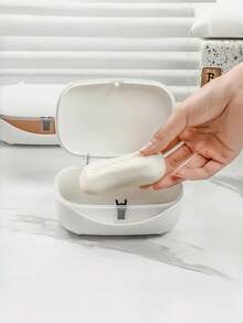 1pc Minimalist Soap Dish, Plastic Draining Soap Tray With Cover, Bathroom Soap Holder, Portable Travel Soap Storage Box, Bathroom Accessories - A - View 5