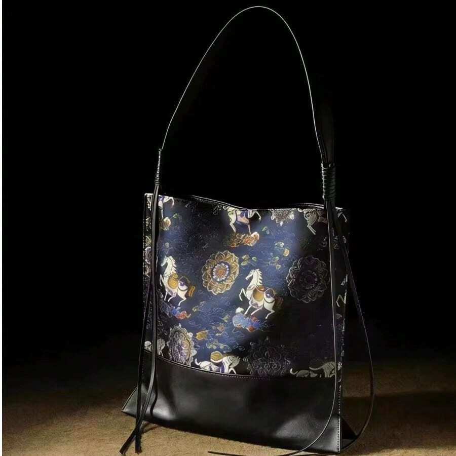 2026 New Chinese Style "Ma Shang You Fu" Large Capacity Handbag, High-Quality Neo-Traditional Songjiang Brocade Shoulder Bag - Blue - View 1
