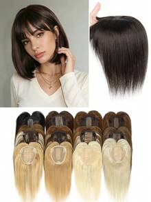 Phần đỉnh tóc giả thẳng bằng tóc thật dài 10 inch, đế nâng cấp thoáng khí 12*13 inch, có mái, kẹp 360°, dễ đeo và giúp tăng độ dày cho mái tóc nữ. - Nhiều màu - Xem 2