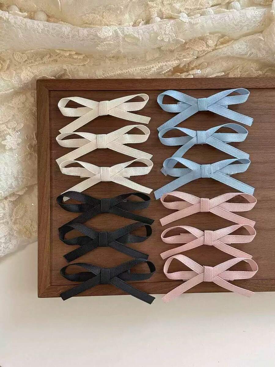 Pinzas para el cabello con lazo de cinta de tela elegante, versátiles en azul, rosa, negro y blanco para el flequillo lateral, adecuadas para uso diario y festivo - Multicolor - Ver 1