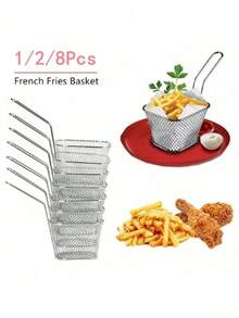 Mini Stainless Steel Fry Basket, Fine Mesh Design For Quick Oil Drainage, Comfortable Handle For Easy Carrying, Suitable For Serving Fries And Snacks, Popular Restaurant Utensil, High Demand Service Basket - Silver - View 7